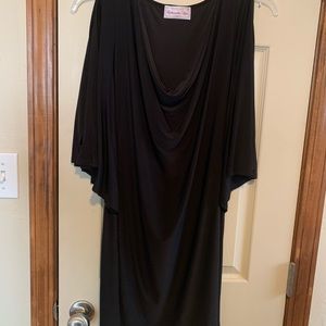 Panhandle Slim Short Black Dress with big sleeves and cowl neck